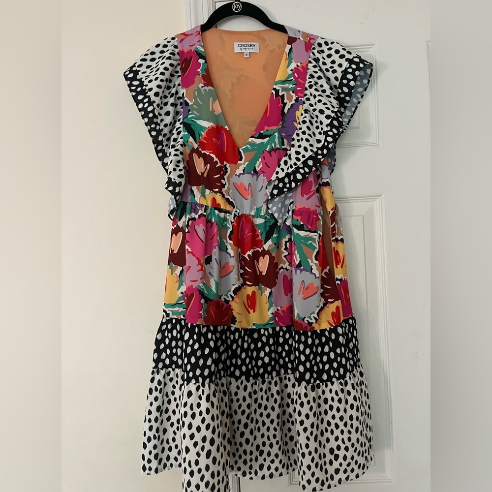 CROSBY by Mollie Burch Red and Green Ruffled Sleeveless Dress